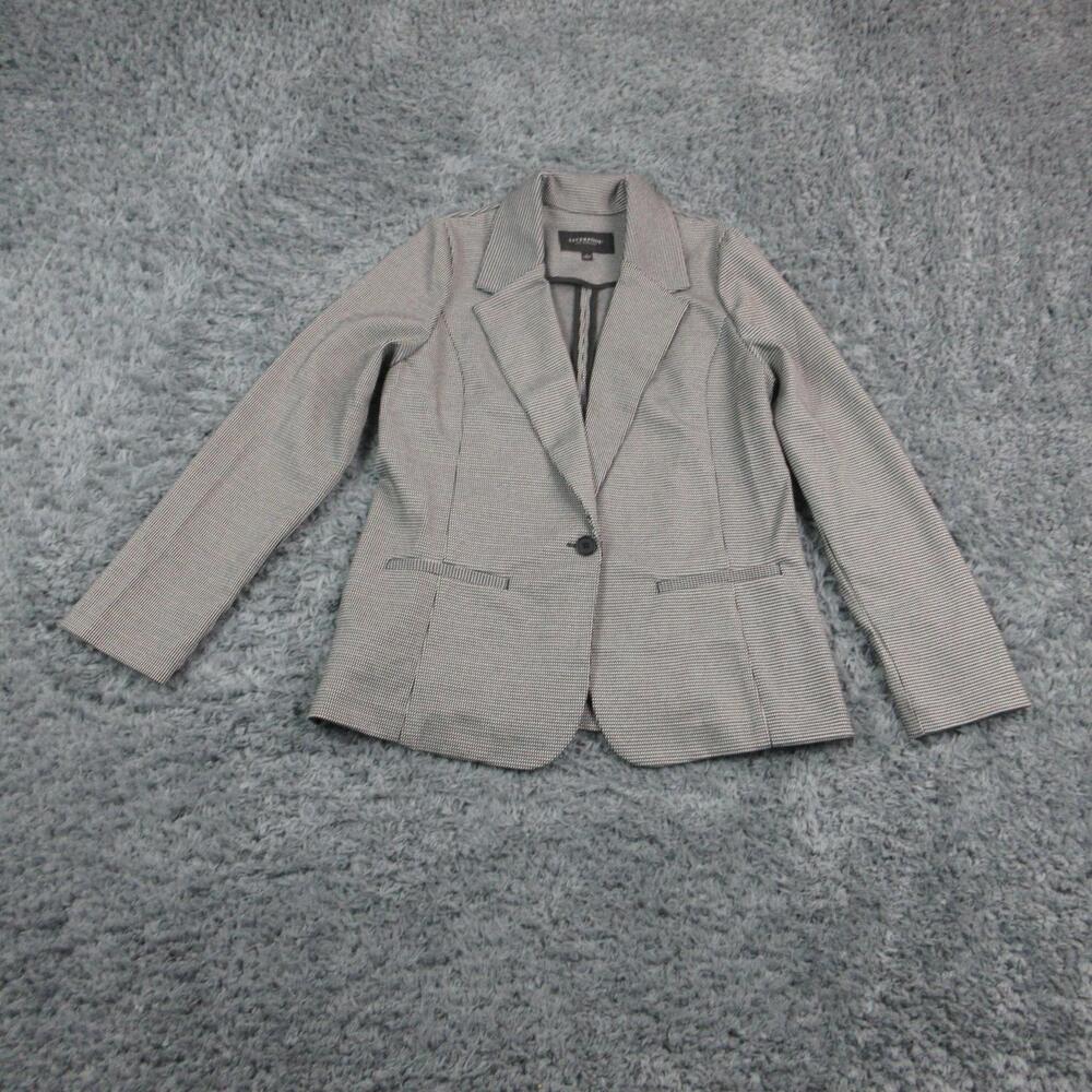 Liverpool Blazer Womens Large Black White Houndstooth One Button Suit Jacket